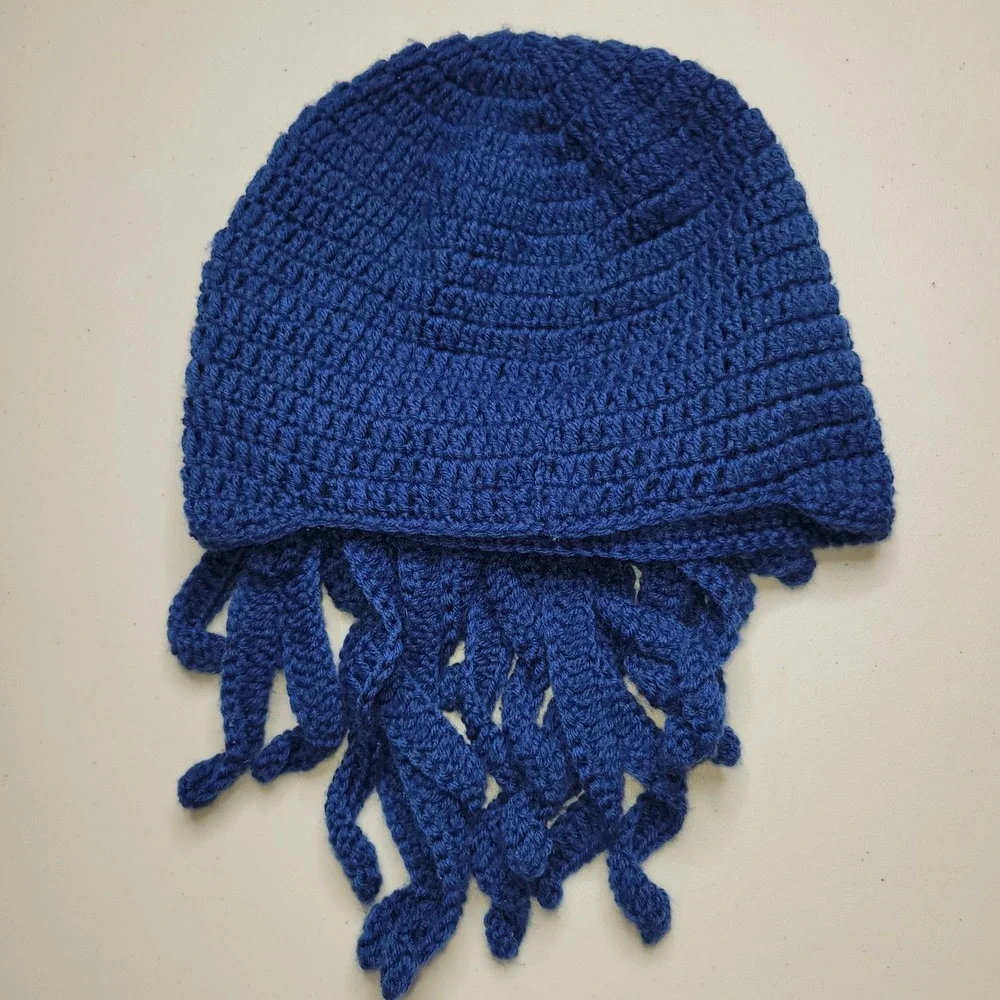 Handmade Crochet Cthulhu Balaclava Mask Blue Octopus‎ Kraken Tentacle Ski Mask